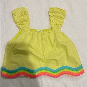 QUEEN OF SPARKLES Yellow Blouse with Rainbow Trim